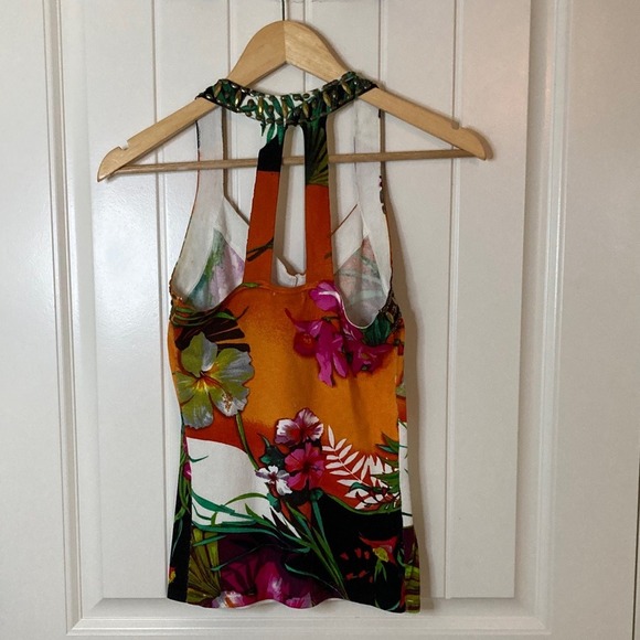 Cache Womens Floral Orange Beaded Tank Top Size XS Resort Beach Vacation Dressy - Picture 7 of 9
